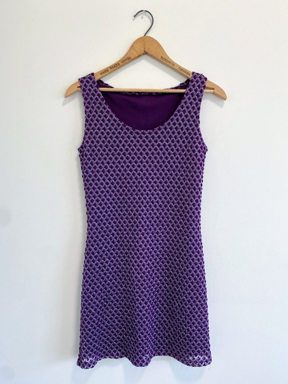 Vintage Purple Crochet Sleeveless Mini Dress / Y2K / Made in Canada